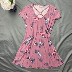 Floral Sleeve Dress V Neck Ring Design